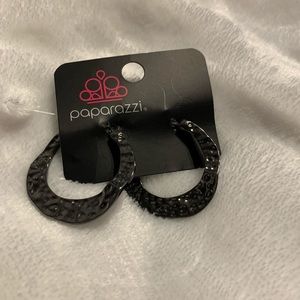 Gypsy Grandeur Black Hoop Earrings Paparrazzi!!!!